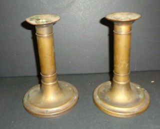 Antique Old Pair Copper Mission Arts & Crafts Style Candle Holders Marked N23