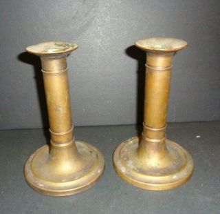 Antique Old Pair Copper Mission Arts & Crafts Style Candle Holders Marked N23 2