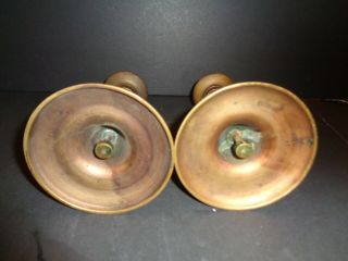 Antique Old Pair Copper Mission Arts & Crafts Style Candle Holders Marked N23 4