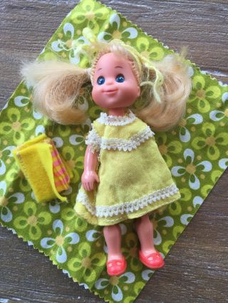 Vintage Sunshine Little Girl Toddler - Yellow Dress,  Orange Shoes Pretty