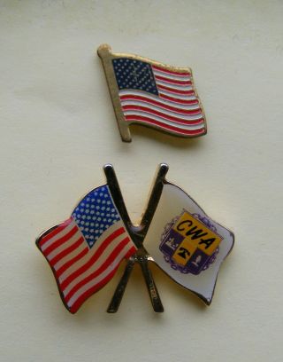 Rare Vtg.  Patriotic U.  S.  Flag / Cwa Lapel Tack Pin Combo - (2 Pins)