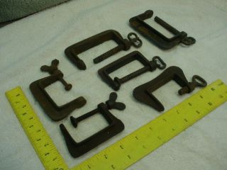 6 Vintage/ Antique C - Clamps.  2 To 3 Inch Steampunk.