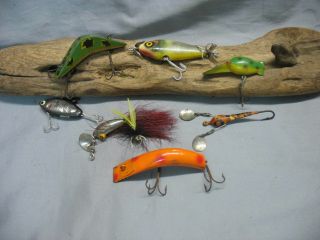 Vintage/antique Fishing Lures - 7 Old Baits - Kautzky - Millsite - Barracuda - Hoot - Foss