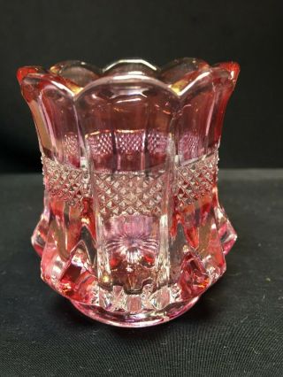 Antique Eapg Glass Toothpick Holder " Banded Portland " Blush 2 1/2 H X 2w "