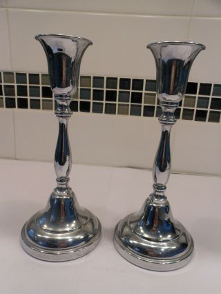 Farber Brothers Art Deco Chrome 8 Inch Candle Holders