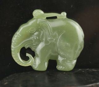 Old Chinese Natural Hetian Jade Hand - Carved Elephant Pendant