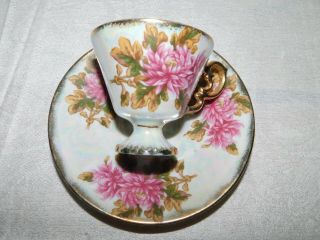 Ucagco Tea Cup And Saucer Floral Pattern With Gold Trim