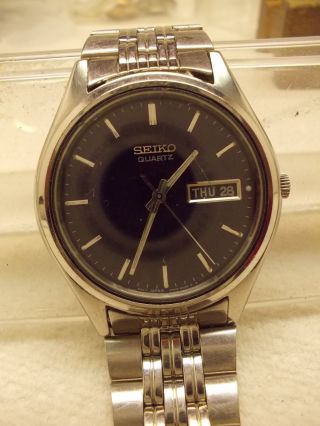 Vintage,  Seiko,  Quartz Watch,  Blue Dial,  7n43 - 9011.  A4,  Japan,  Orig,  Metal Band W/clasp