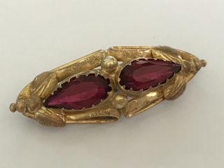 Antique Victorian 1890’s 9 Ct Gold Plated Ruby Coloured Paste Brooch Pin.