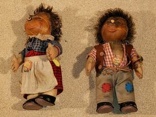 Vintage Steiff Mecki & Micki 7 " Dolls With Tags As - Is Faces Cracked