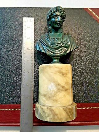 Bronze Finish Spelter Metal Bust On Marble Base 8 " Inches Tall X 3 1/2 " Wide