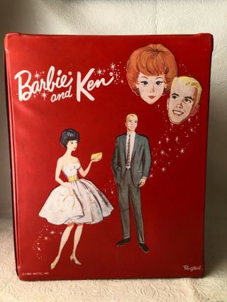 Vintage Barbie And Ken 1963 Matel Red Vinyl Clothing Wardrobe Carrier Or Trunk
