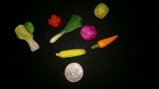 Vintage Miniature Real Looking Vegetables Porcelain 7 Pc For Dollhouse