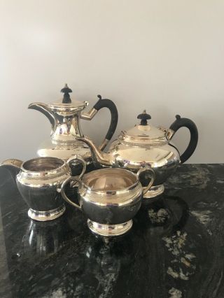 Vintage English Silver Plate 4 Pc Teapot Coffee Milk Sugar Solid Quality 1.  8kg