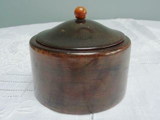 Antique Trinket Box Edwardian Turned Stained Wood Lidded Pot Treen Wooden