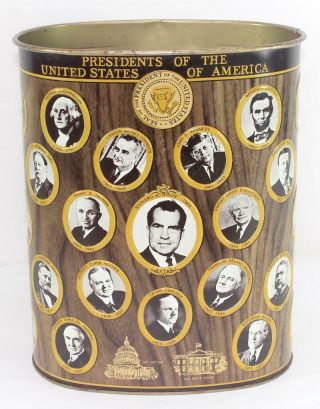 Vintage Jl Clark Usa Presidents Of The Usa To Richard Nixon Metal Tin Trash Can