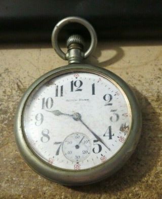 Vintage South Bend Pocket Watch Model 209 9 Jewel Silverode Case