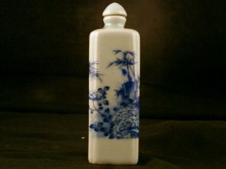 Great 19thc Chinese Blue & White Porcelain Flower/bamboo Snuff Bottle M127