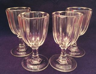4 Pc.  Eapg Antique Pattern Huber 5 " Champagne Goblets Flint Glass Water Wine