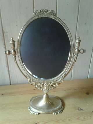 Vintage Reccoco Style Brass Dressing Table Mirror On Stand