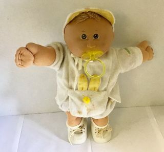Vintage Cabbage Patch Kids Doll Baby Coleco Brown Yarn Hair Pacifier