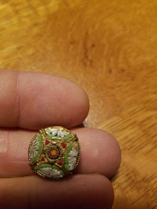 1 Antique Italian Micro Mosaic Glass Flower Brilliant Colors Earring