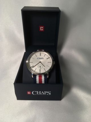 AUTHENTIC CHAPS DUNHAM SILVER RED,  WHITE,  BLUE REVERSIBLE MEN ' S CHP5007 WATCH 2