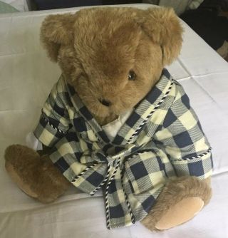 15 " Vermont Teddy Bear Brown Plush Broken Heart Bandage & Robe Vintage C