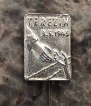 Antique Terezin Theresienst Nazi Concentration Camp Soviet Liberation Pin Badge