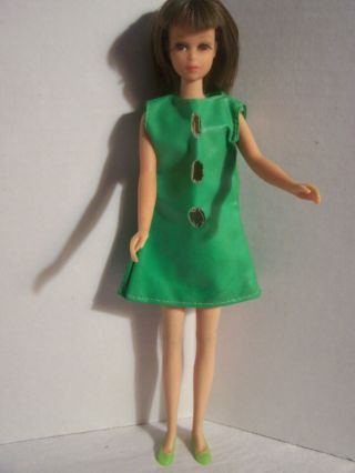 Vintage Barbie Francie Mod Clone Green Vinyl Dress Maddie Mod Shillman G62 - 1