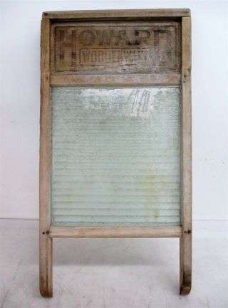 Antique Primitive Howard Woodenware Washboard Made Of Wood And Glass