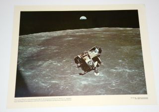1969 Nasa Apollo 11 Earth Moon & Lem Official Press Photo 11x14 " Litho