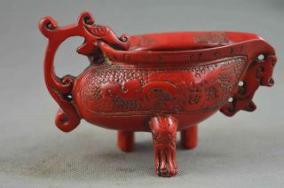Ancient China Collectable Old Coral Carve Vivid Dragon Bite Sacrifice Wine Cups