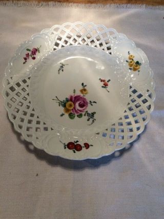 Antique Meissen Reticulated Hand Painted Decorative Plate 1763 - 1773 Great Condit