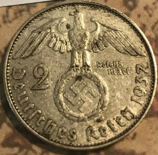 The Rare 1937 - J Silver Eagle Large Germany Ww2 Coin Nazi German Old Antique Us