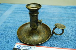 19th Century Antique Brass Push Up Candlestick Holder Early Nightstand Reader