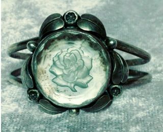 Antique Sterling Silver Cuff Bracelet With Rose