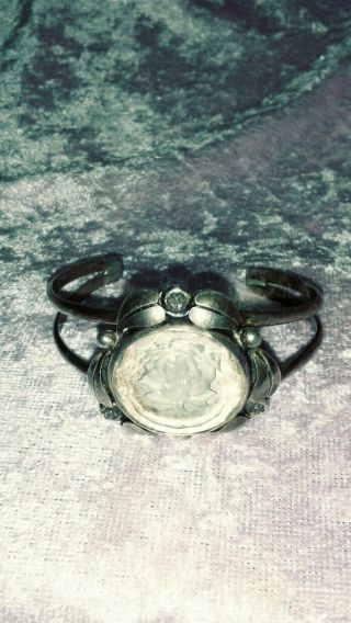 Antique Sterling Silver Cuff Bracelet with Rose 2