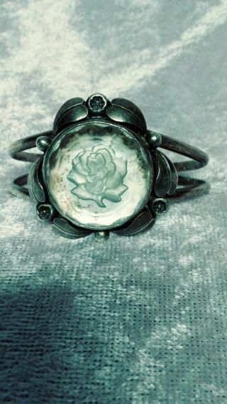 Antique Sterling Silver Cuff Bracelet with Rose 3