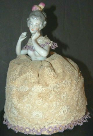 Antique German China Half Doll Pincushion Dressel & Kister Figurine 7 " Arms Away