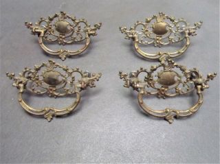 Set Of 4 Matching Cast Brass Antique Victorian Drawer Pulls 1800s Hardware,  2