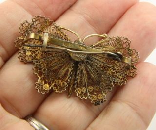 Antique Victorian Edwardian c1910 silver gilt filagree butterfly brooch pin 2