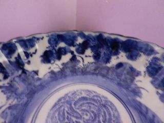 LARGE ANTIQUE CHINESE PORCELAIN OVAL BLUE/WHITE FLOWERS DESIGN BOWL 22 CMS LONG 4