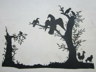 19th Century Antique Silhouette,  Folk Art,  Fine Paper Cut,  Birds