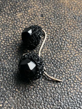 Antique Carved Black Earrings - Whitby Jet ?