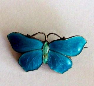 Antique Victorian Sterling Silver & Blue Enamel Butterfly Brooch