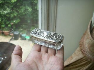 Old Antique Sterling Silver Hallmarked Cut Glass Dressing Table Trinket Box 1903