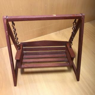 Vintage Handmade Brown Wooden Porch Swing With Chains & Stand 5 " X 3 1/2 " X 5 "