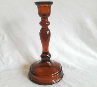 Amber Glass Candle Holder Vintage Candlestick 8 - 3/4 " Tall Historic England