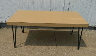 Vintage Mid Century Coffee Table - Blonde Formica W/hairpin Legs